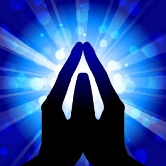 praying hands with blue background