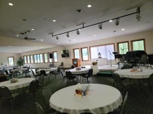 tables and chairs in banquet hall
