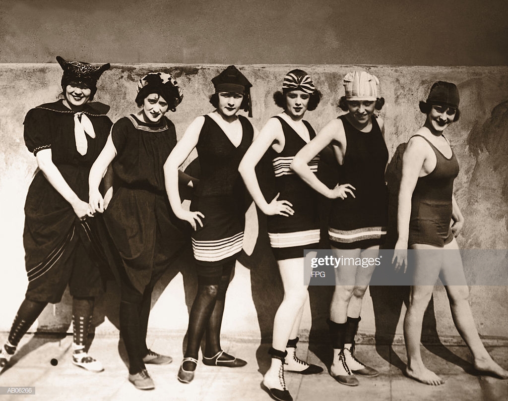 group of women in old fashioned bathing suits