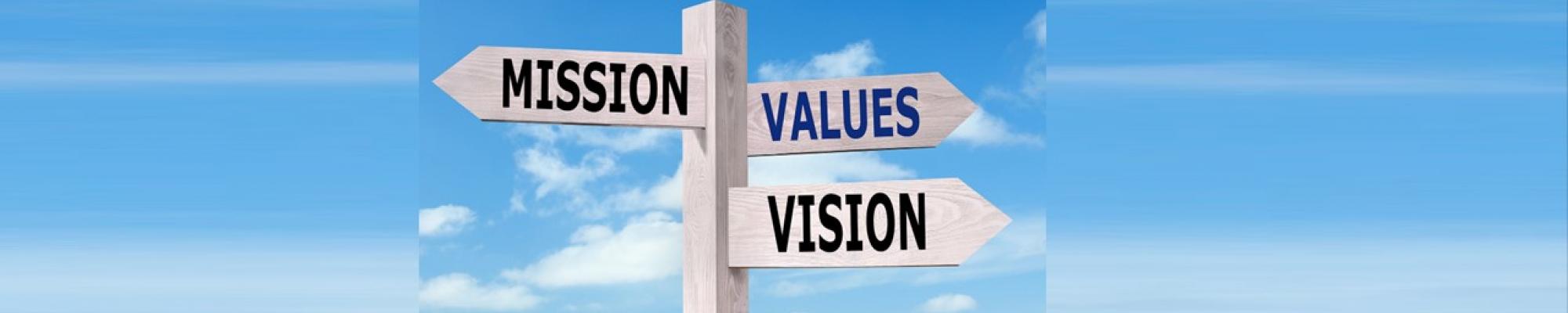 mission, vision, valuies sign